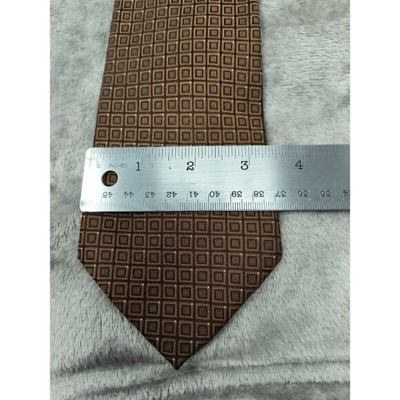 Men's Silk Necktie Lot of 2 Van Heusen Geo Print 59" Blue Tie 62" Brown Tie - Picture 8 of 12
